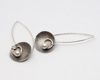 Long Silver Earrings With Silver Beads