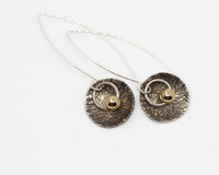 Long Silver Earrings With 14K Gold Beads