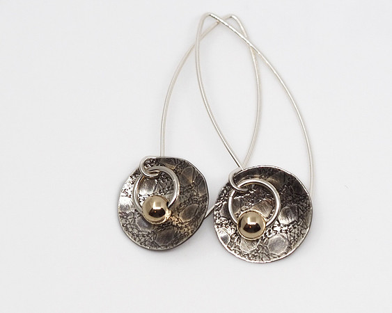 Long Silver Earrings With 14K Gold Beads