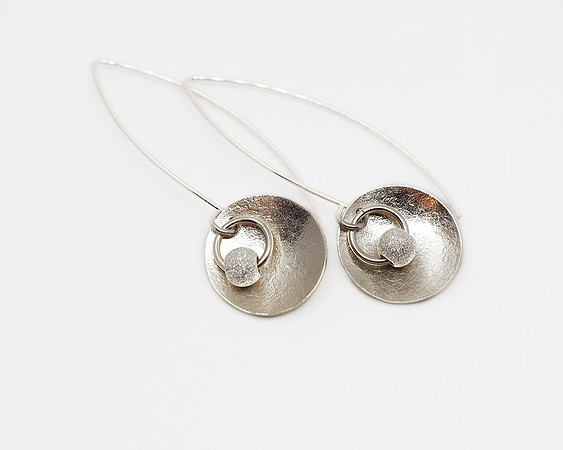 Long Silver Earrings With Silver Beads